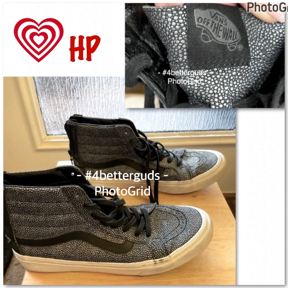 Vans High Top SK8 Metallic Black Silver Pebble Sneakers Unisex M 7.5 W 9 - Picture 16 of 16